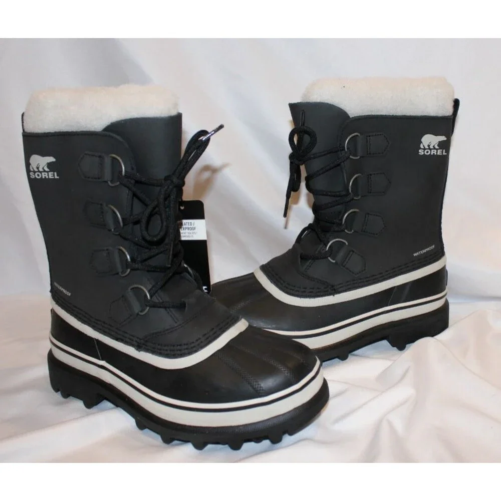 Sorel Men's 9 Women's 11 CARIBOU WP Waterproof Winter Boots Black Dark Stone NIB